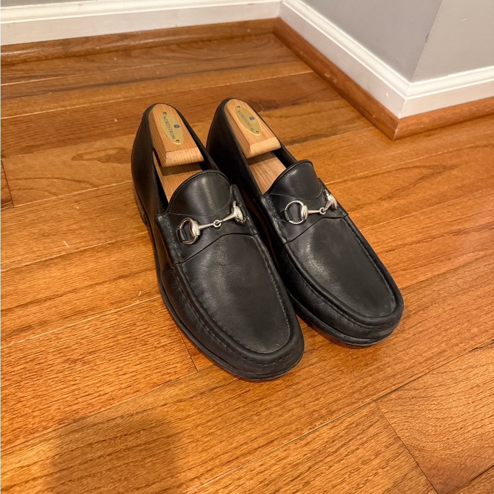 Gucci Black Leather Horsebit Loafers